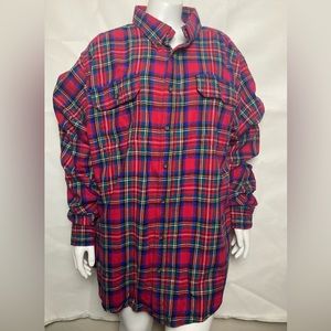 Vintage Faded Glory Classic Red Tartan Plaid Long Sleeve Men’s Shirt Size 2XL